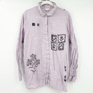 J. Jill Womens Boho Beachy Floral Love Linen Long Sleeve Button Up Shirt Size XL